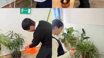 Биология сабағында 8 «А» сыныбымен мектептегі бөлме өсімдіктерін абаттандыру және күтіп-баптау жұмыстары жүргізілді.